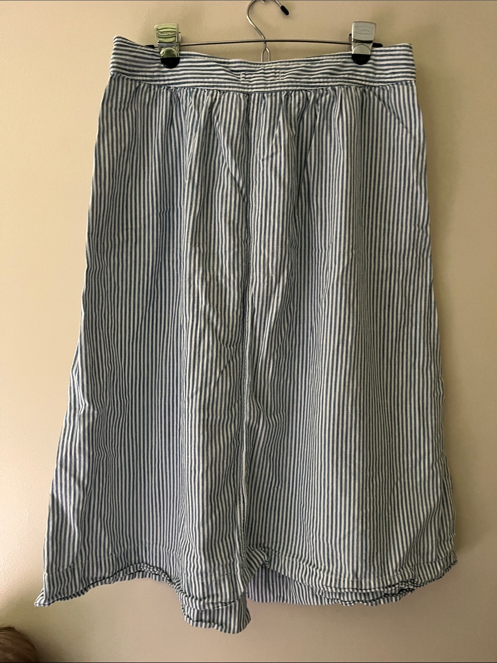 Madewell Blue and White Striped Button-Front Midi Skirt with Tie Waist - Picture 2 of 3